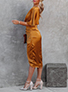 WMNS Wrap Style Single Shoulder Split Front Satin Mid-Length Dress